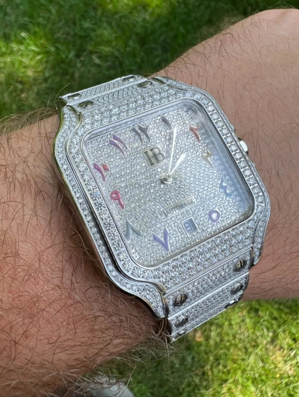 Iced Out 16ct MOISSANITE Watch Iced Automatic Movement Hip Hop Arabic Numbers